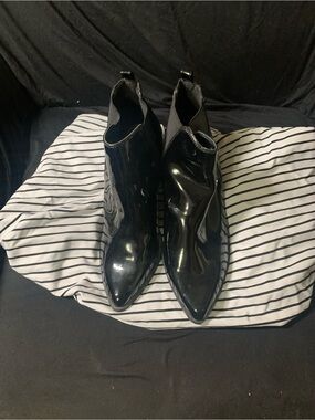 K Studio Black Patent Leather Chukka Boots